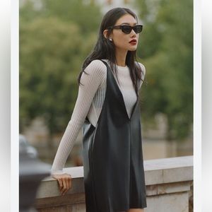 Black Faux Leather Pinafore Dress